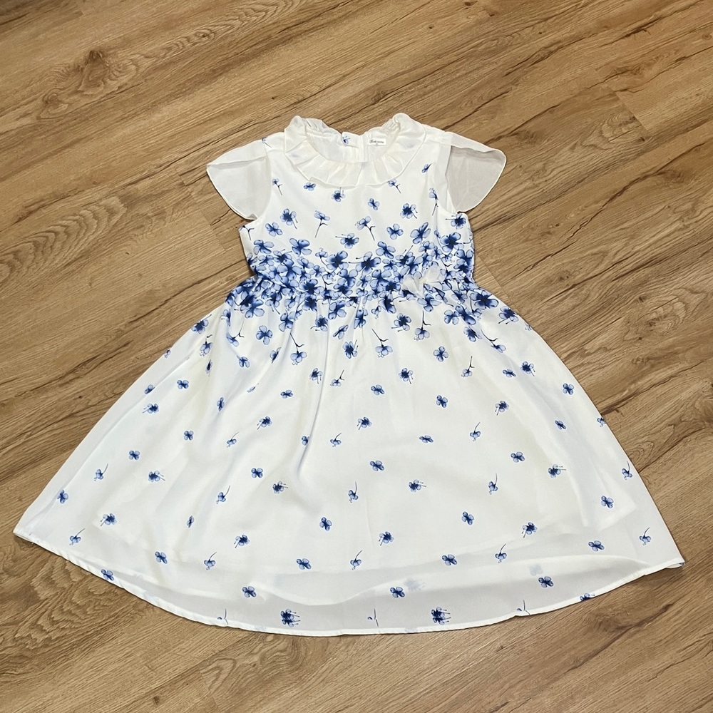 Charming White and Blue Floral Kids Dress size:8 girls